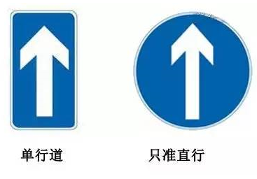 单行道标志牌和只准直行交通标志牌